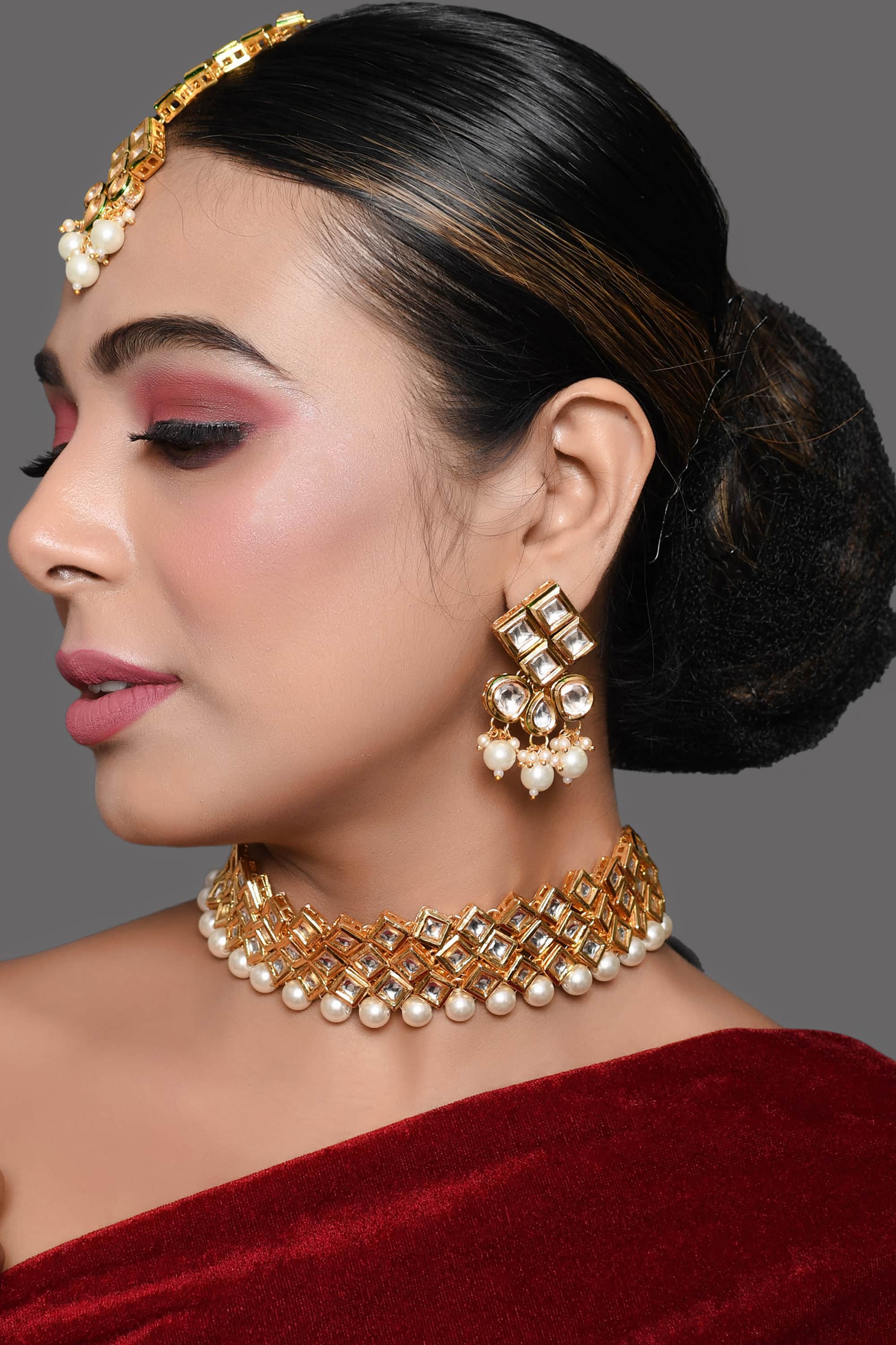 Beautiful Designer Pearl Beaded Kundan Choker Necklace Set