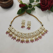 Beautiful Kundan Meena Pink Necklace Set