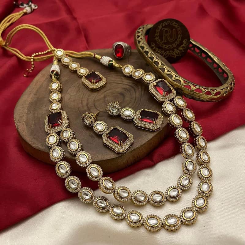 Beautiful Moisaanite Necklace with Earrings and Maang Tikka Set