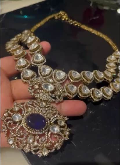 Beautiful Moissanite Kundan Doublet Stone Necklace Set