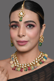 Beautiful Multi Colored Stone Kundan Necklace Set