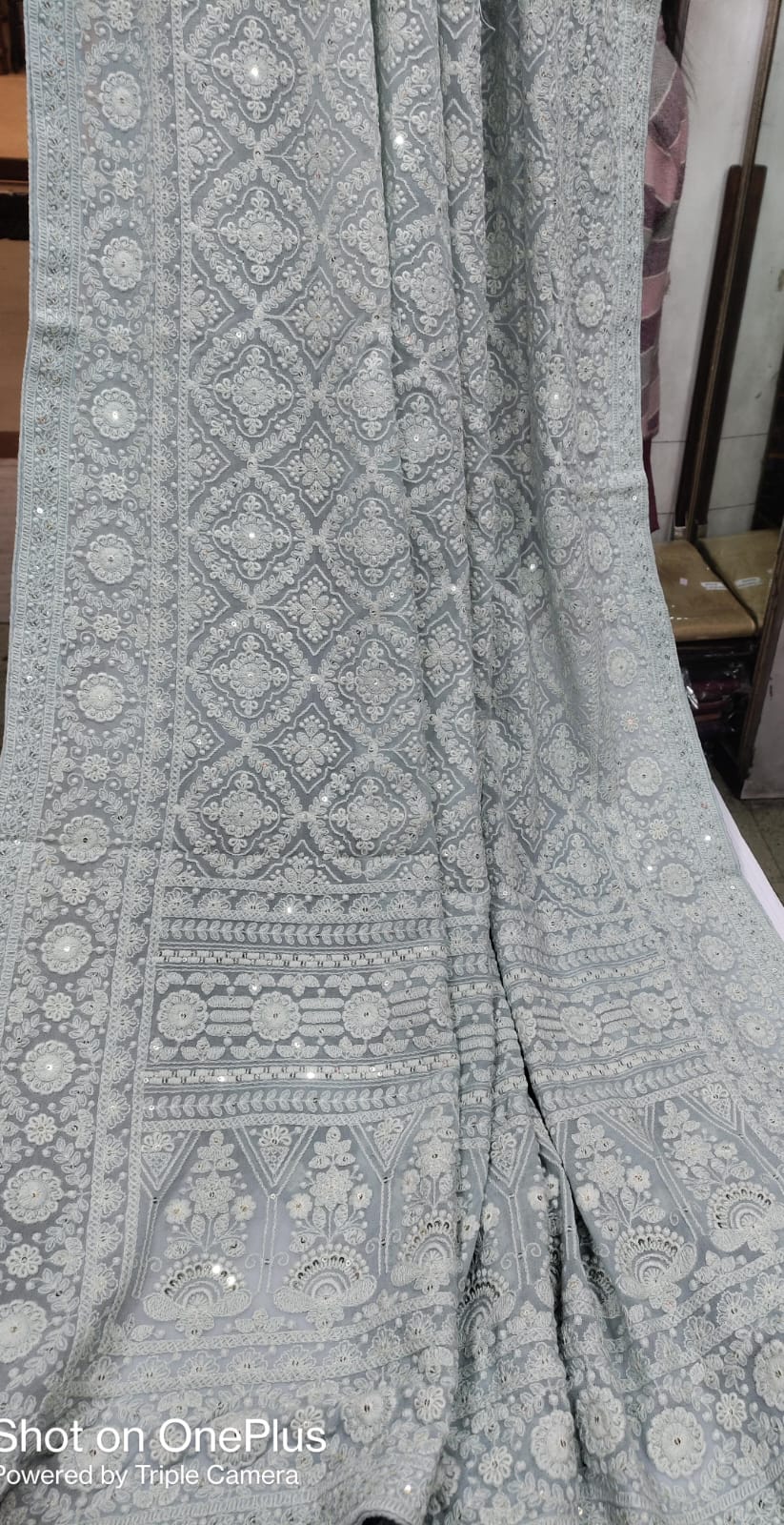 Beautiful Pure Georgette Chikankari Dyeable Saree