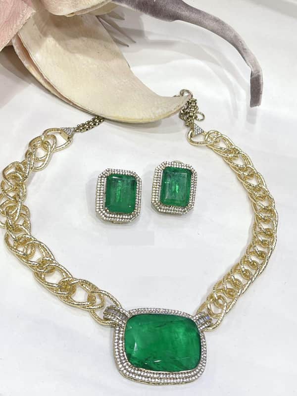 Beautiful Sabya Sachi Inspired Fusion Stone Necklace Set