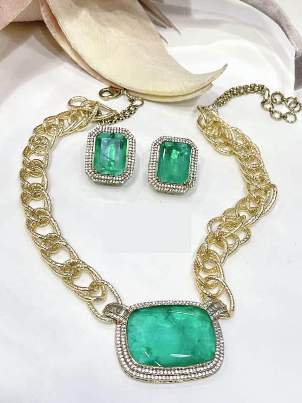 Beautiful Sabya Sachi Inspired Fusion Stone Necklace Set