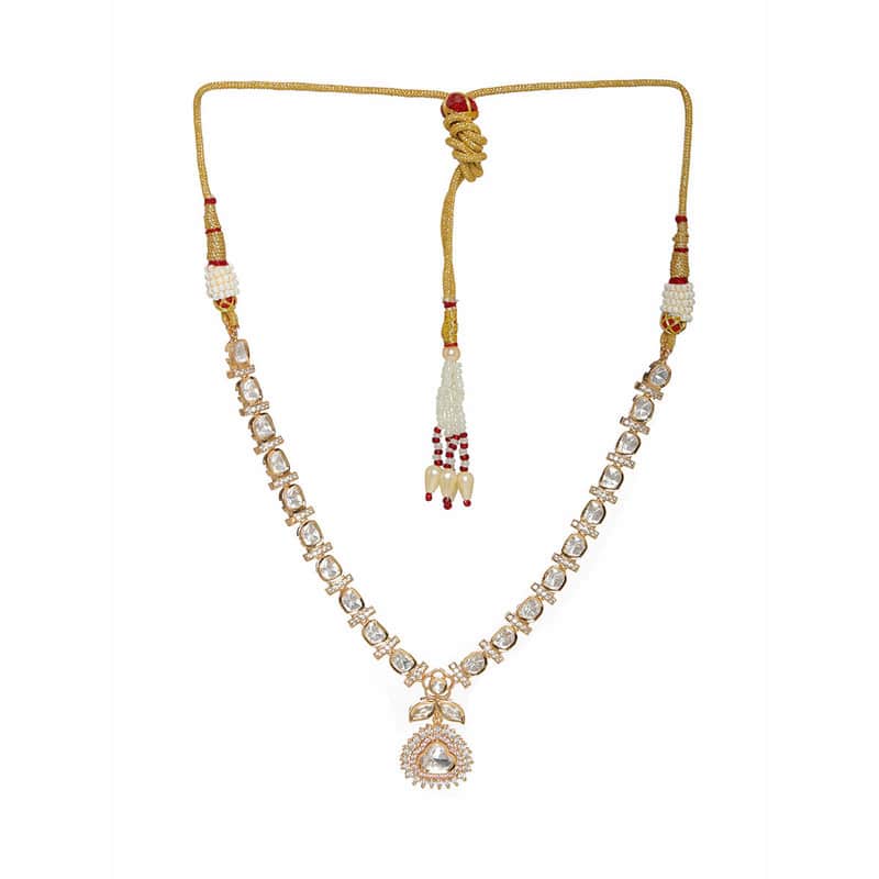 Beautifully Design Gold and American Pink Stone Center Piece Diamond Necklace