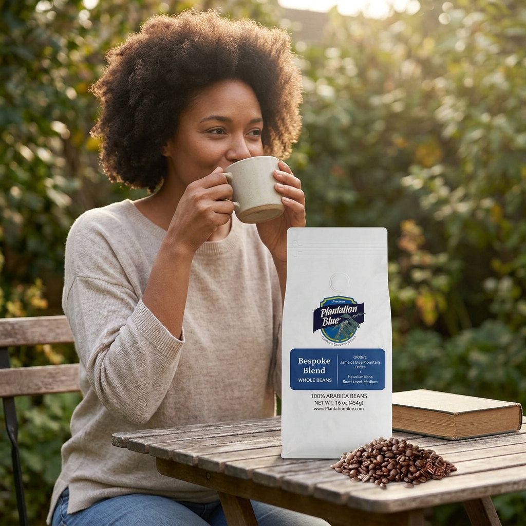 Plantation Blue Bespoke Jamaica Blue Mountain & Hawaiian Kona Coffee Blend, Whole Beans, 16 oz
