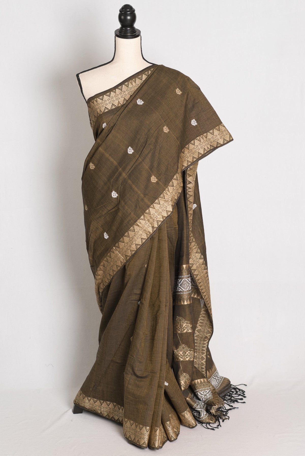 Mala : Snuff Brown Pure Cotton Assamese Handloom Saree