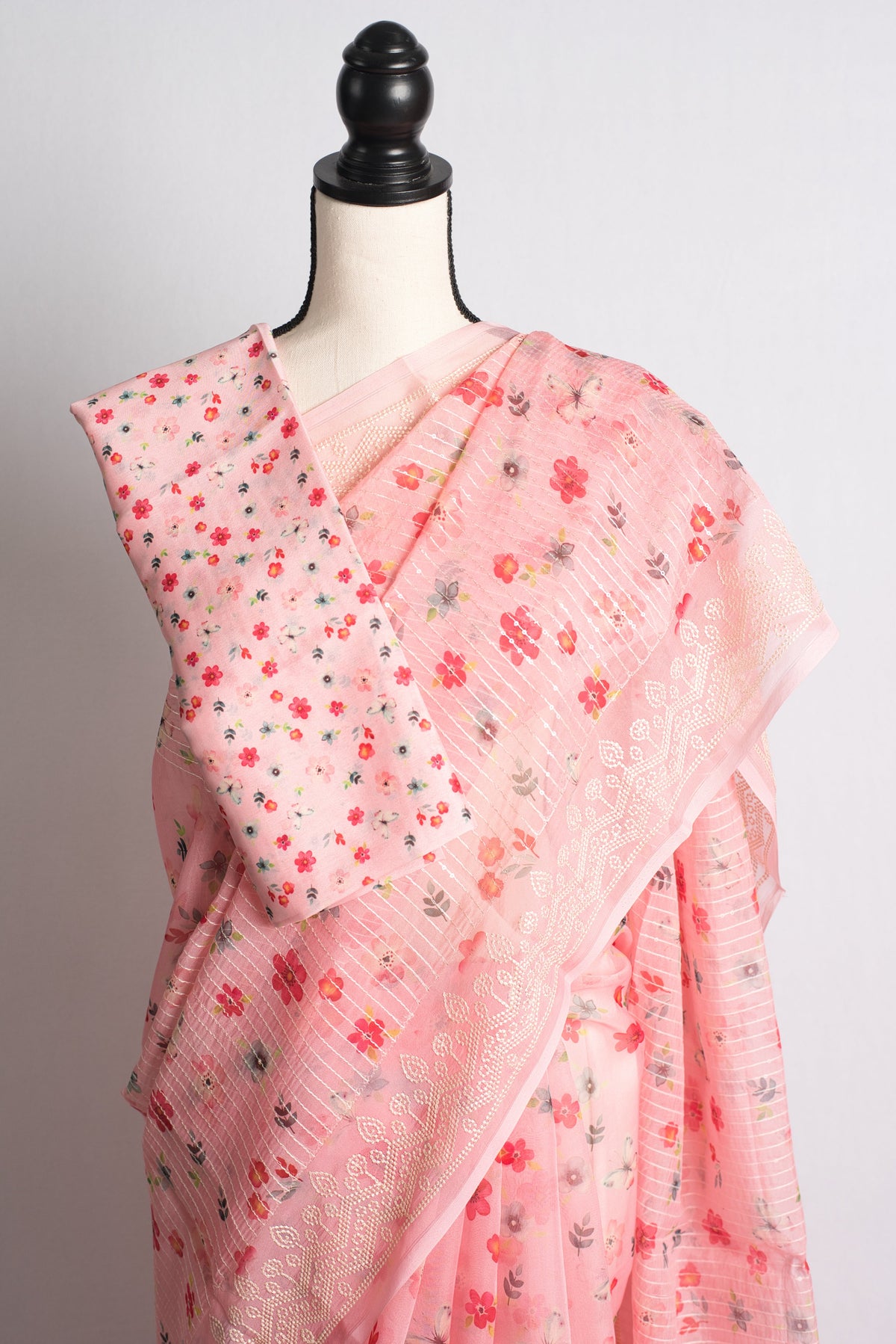 Sequin Work Soft Organza Saree with Embroidery Border in Light Pink