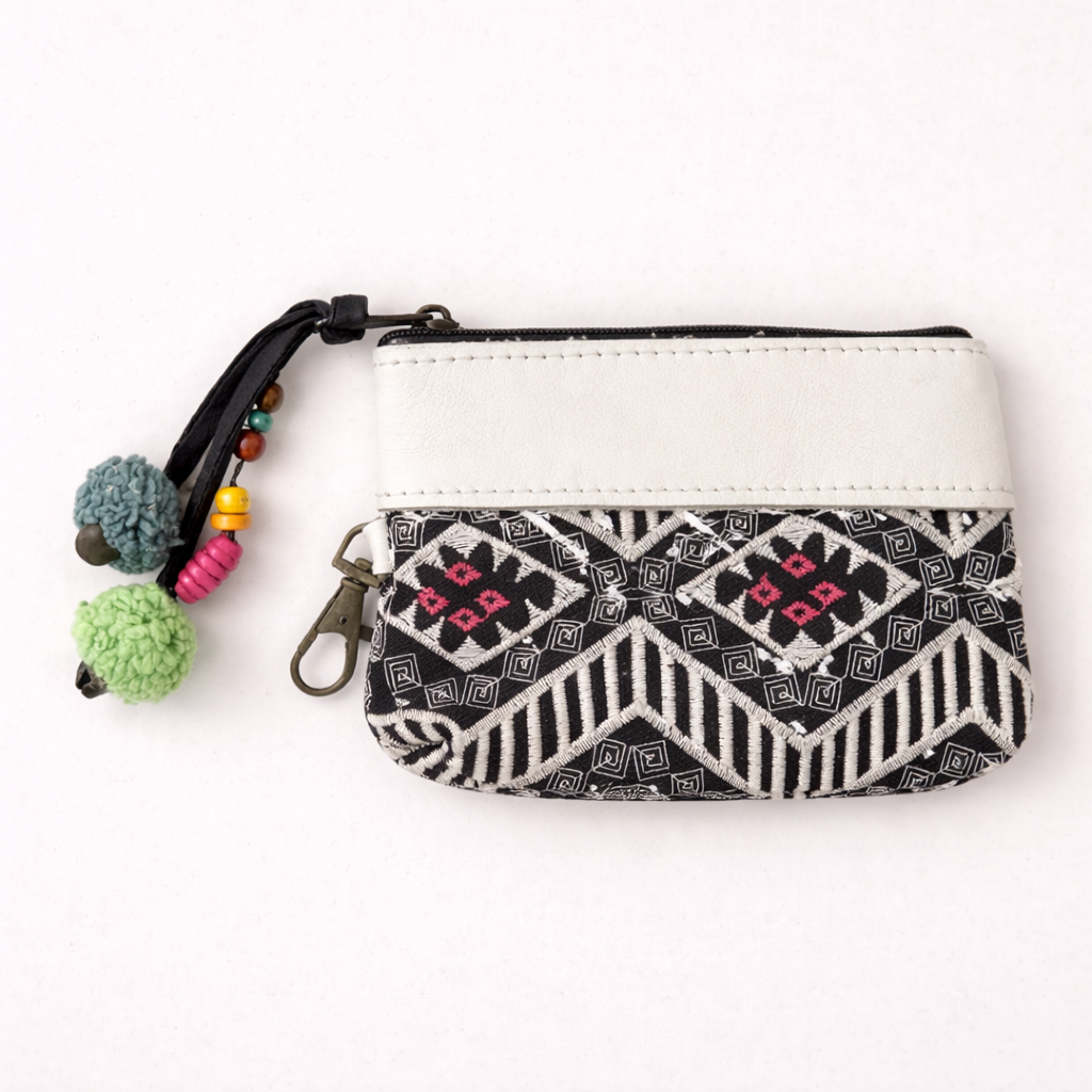 Geometric Leather Coin Purse wit Tassel - Thailand
