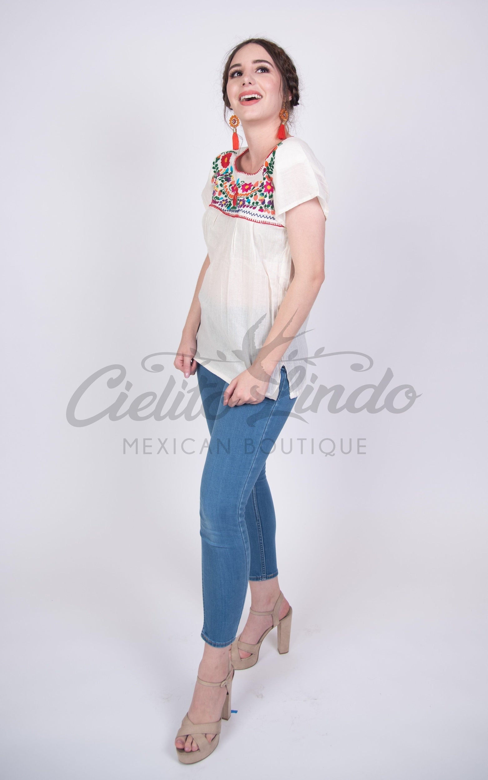 Mexican Tehuacan Embroidered Blouse Ivory