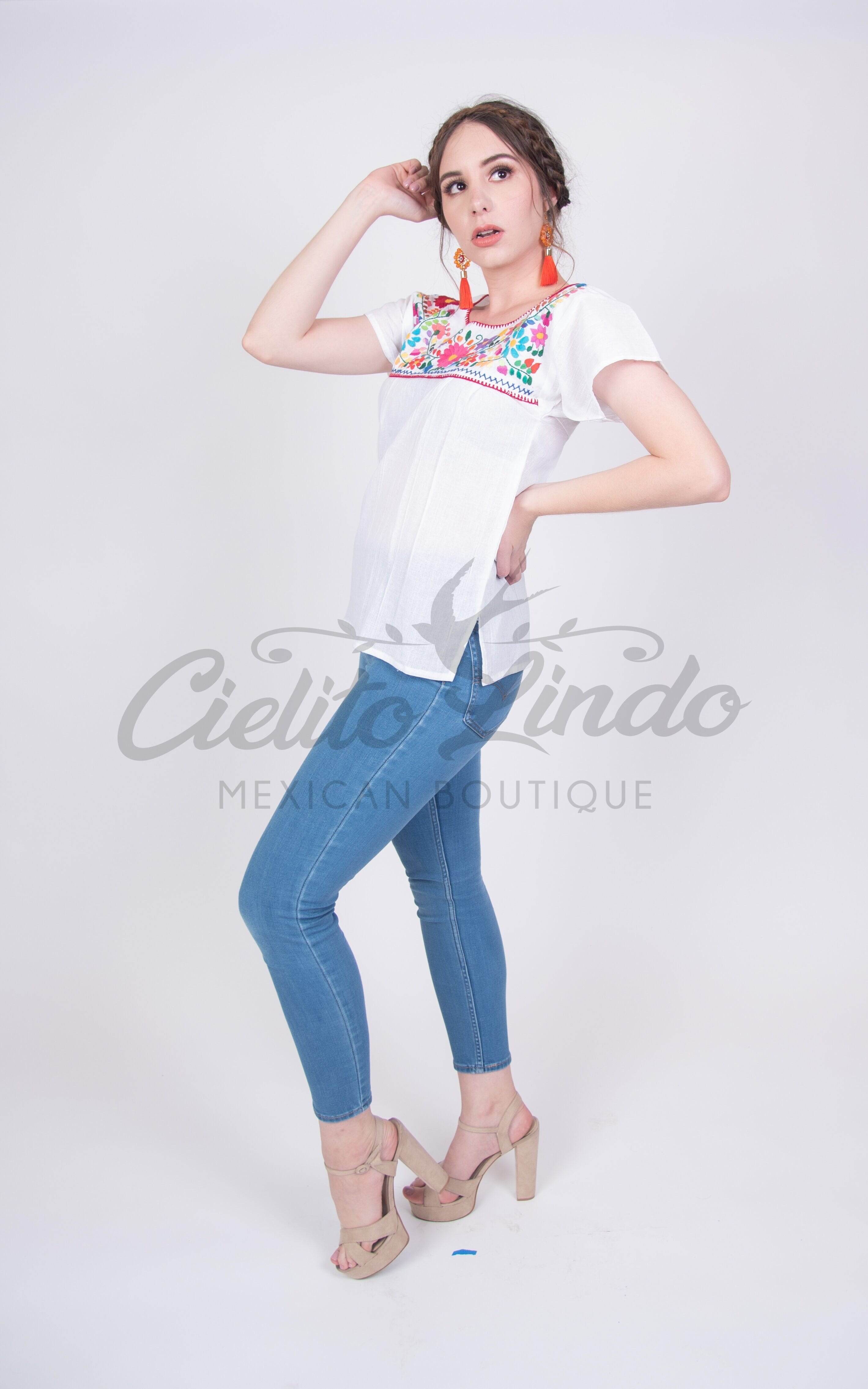 Tehuacan Blouse White Tricolor