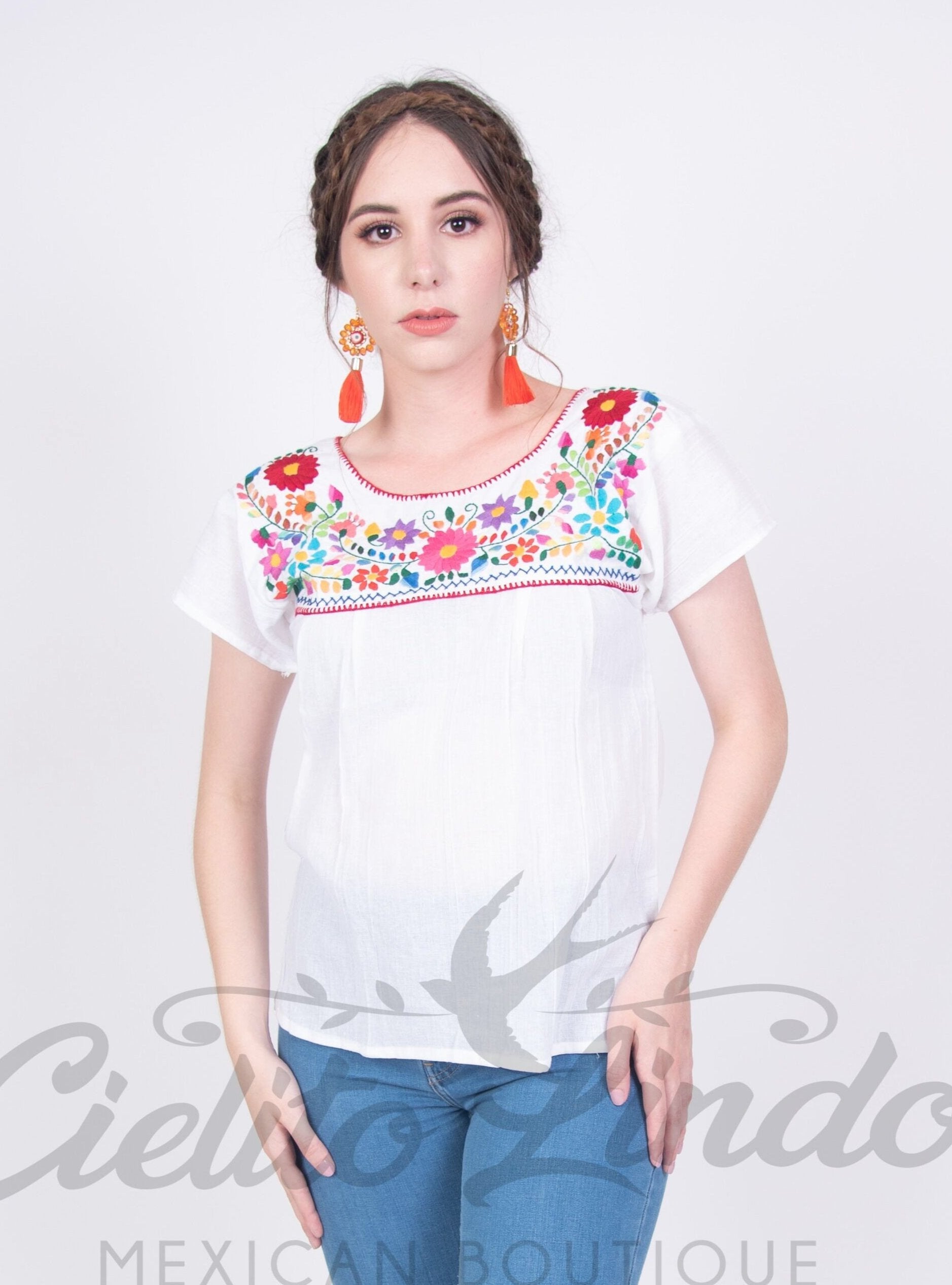 Tehuacan Blouse White Tricolor