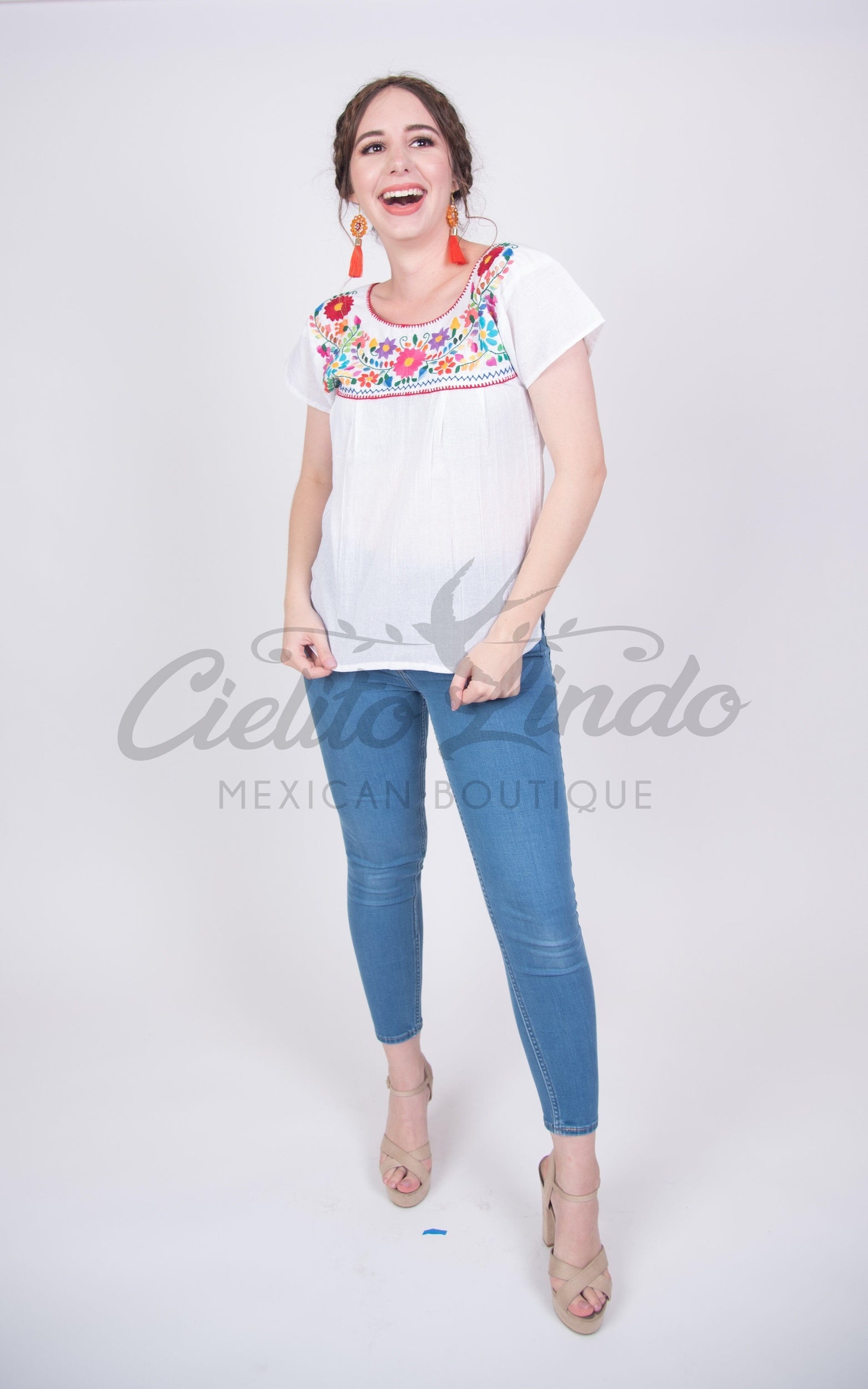 Tehuacan Blouse White Tricolor