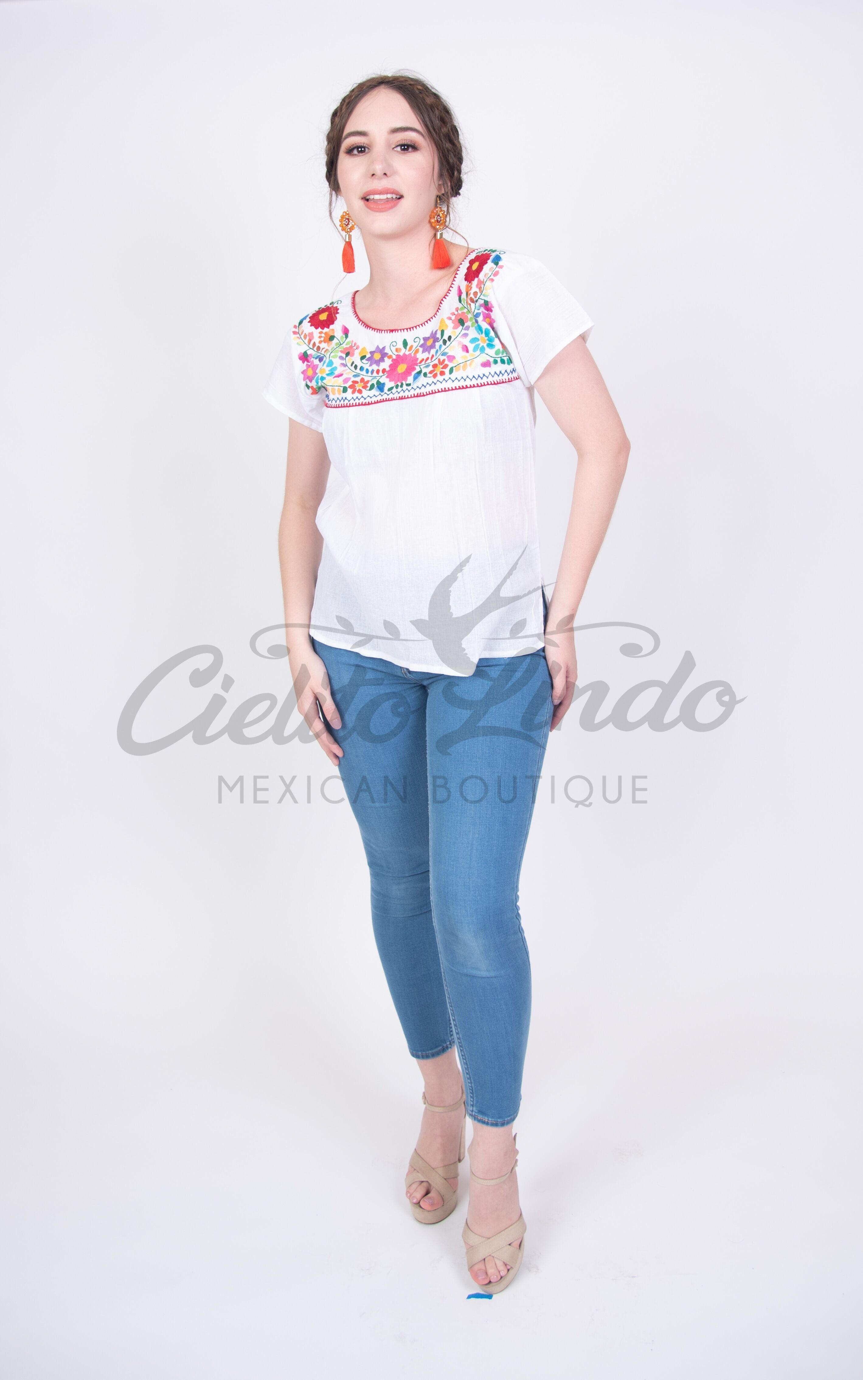 Tehuacan Blouse White Tricolor