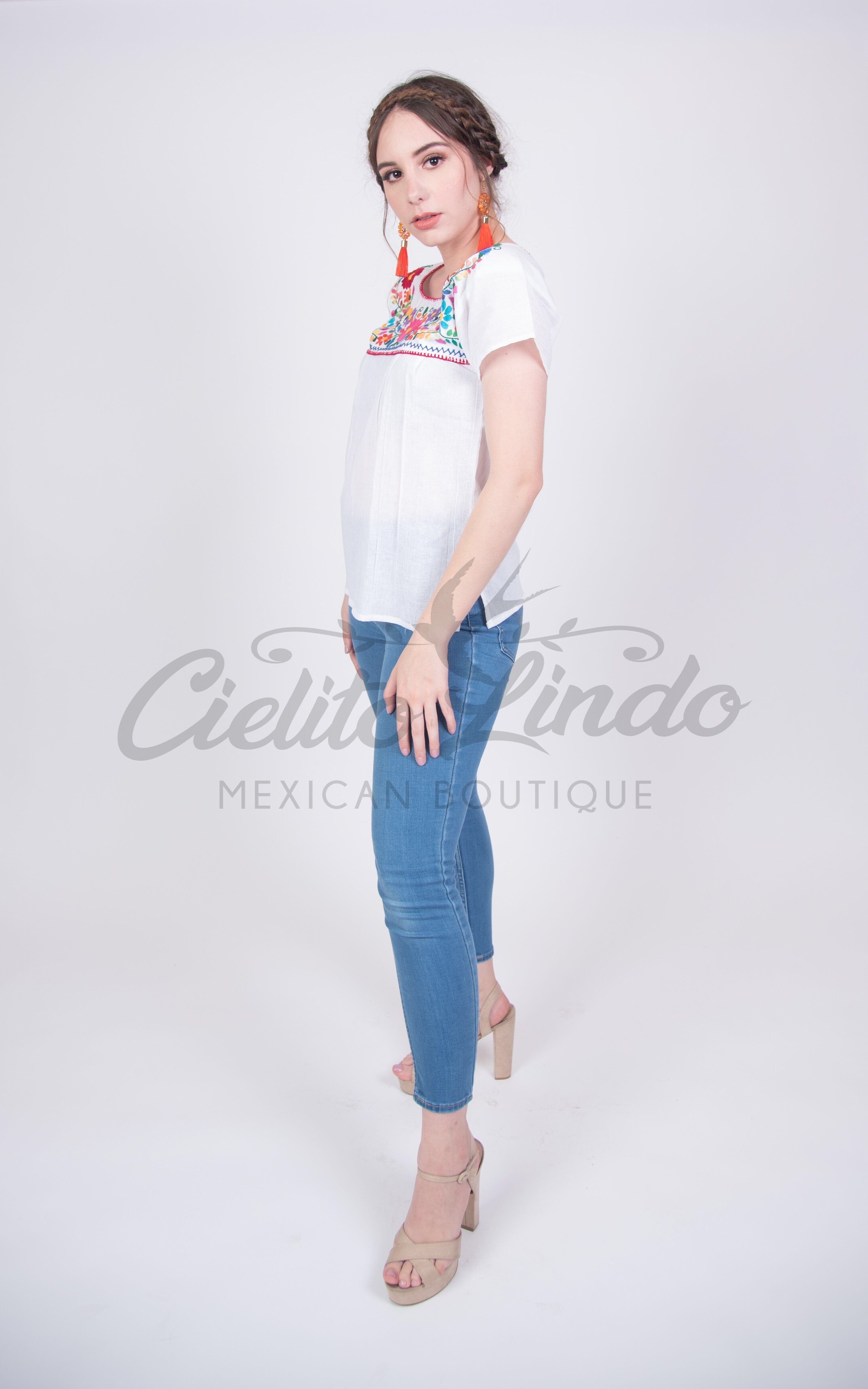 Tehuacan Blouse White Tricolor