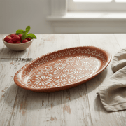 Talavera Oval Platter | Brown & White Tray