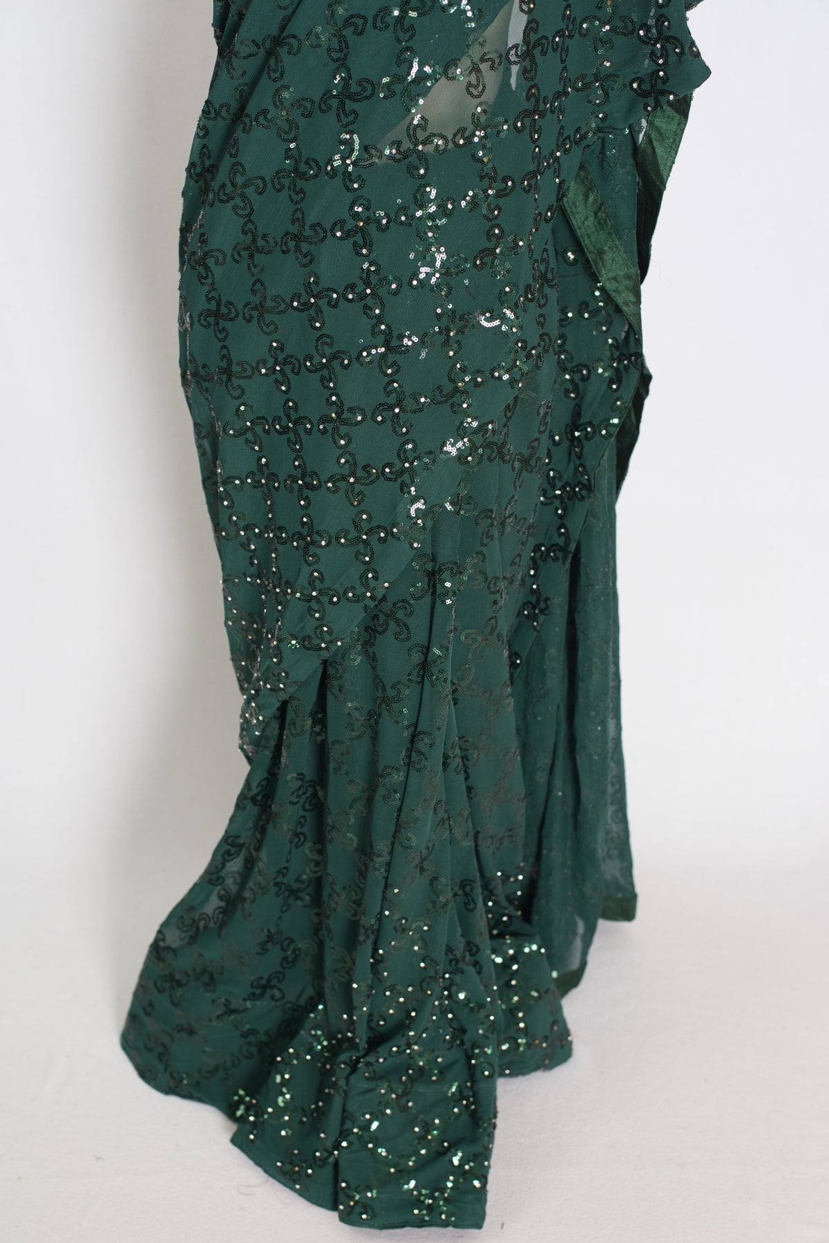 Heena | Dark Green Soft Net Sequin Saree | Bollywood Partywear