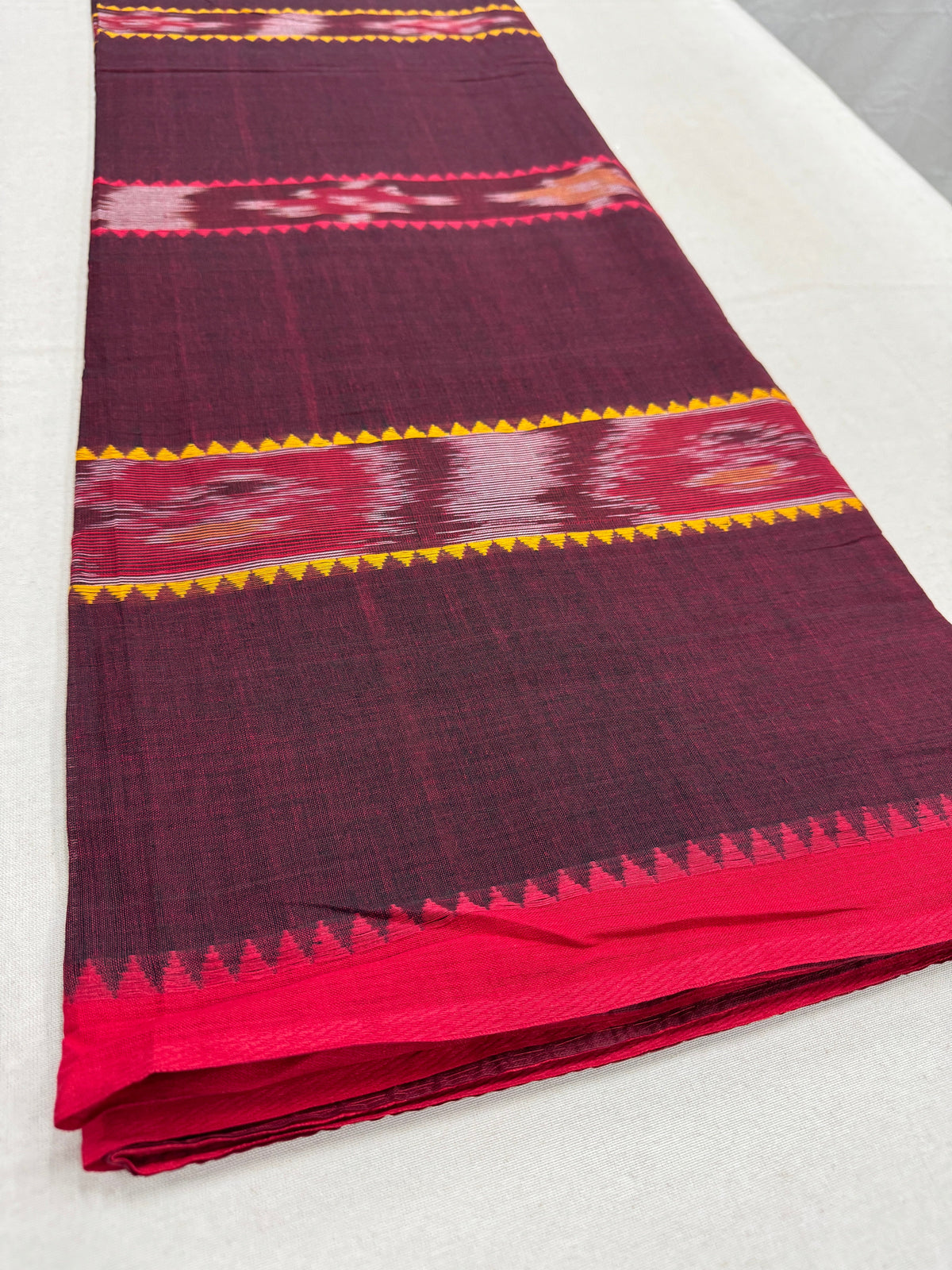 Mati : Maroon Soft Cotton Dhaniakhali Saree with Kotki Stripes