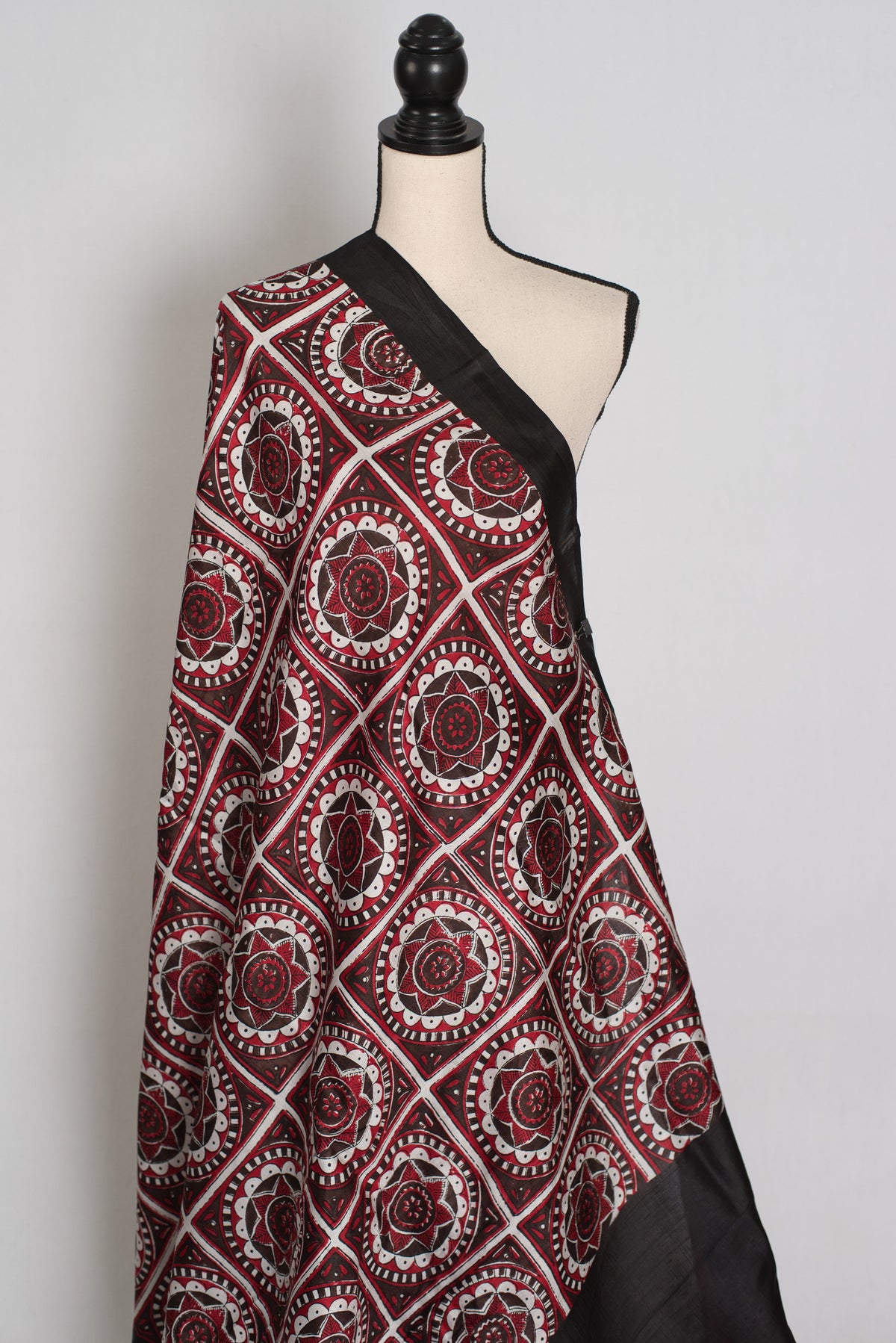 Dhriti : Black and Red Contemporary Hand Block Printed Murshidabad Silk Saree
