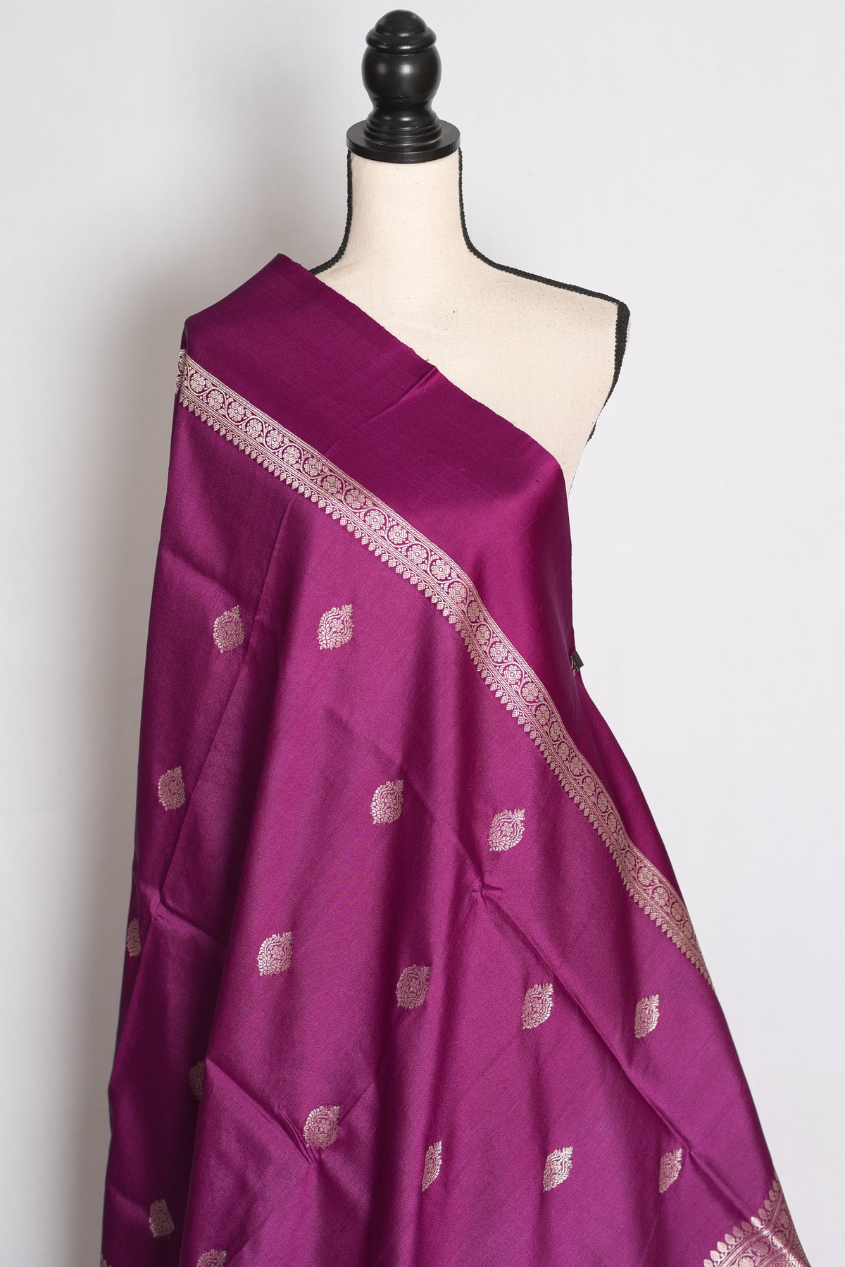 Girish : Deep Plum Tussar Silk Banarasi Handwoven Saree with Solid Satin Border