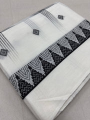 Maya : Off White and Black Soft Cotton Dhaniakhali Saree with Temple Border