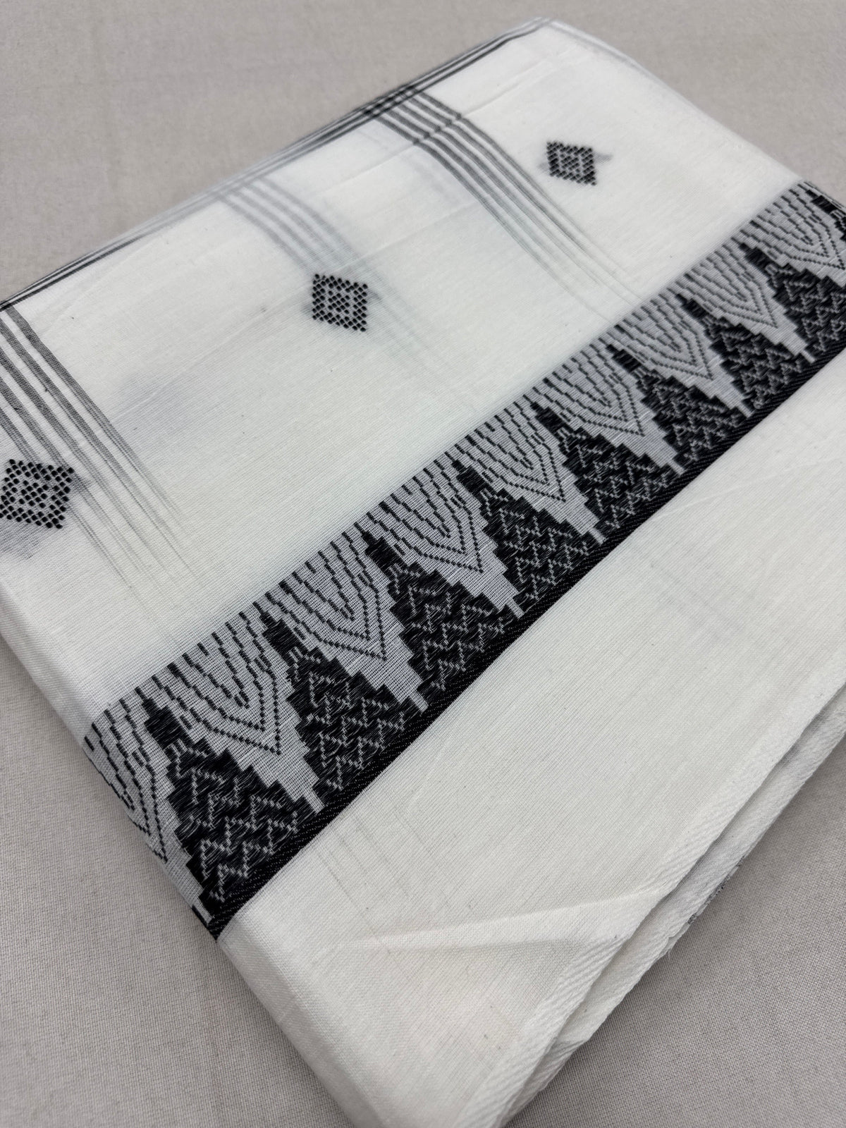 Maya : Off White and Black Soft Cotton Dhaniakhali Saree with Temple Border