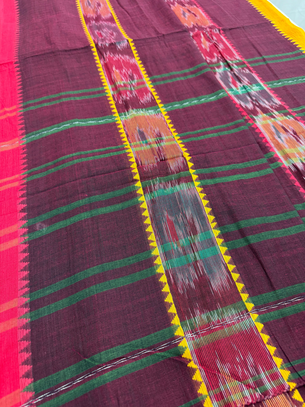 Mati : Maroon Soft Cotton Dhaniakhali Saree with Kotki Stripes