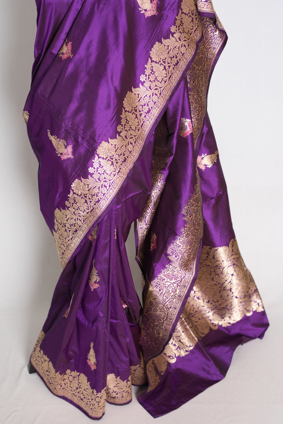 Gauri: Eggplant Purple Kadwa Banarasi Silk Saree with Gold Zari