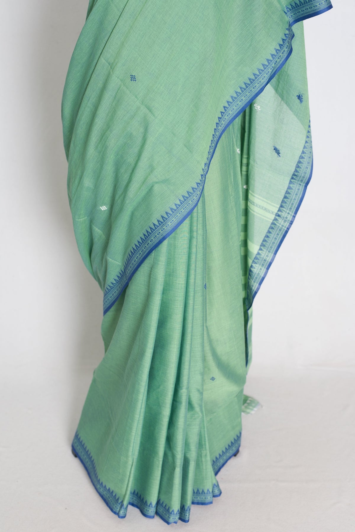 Sandhi : Green Dhaniakhali Bengal Handloom Pure Soft Cotton Saree