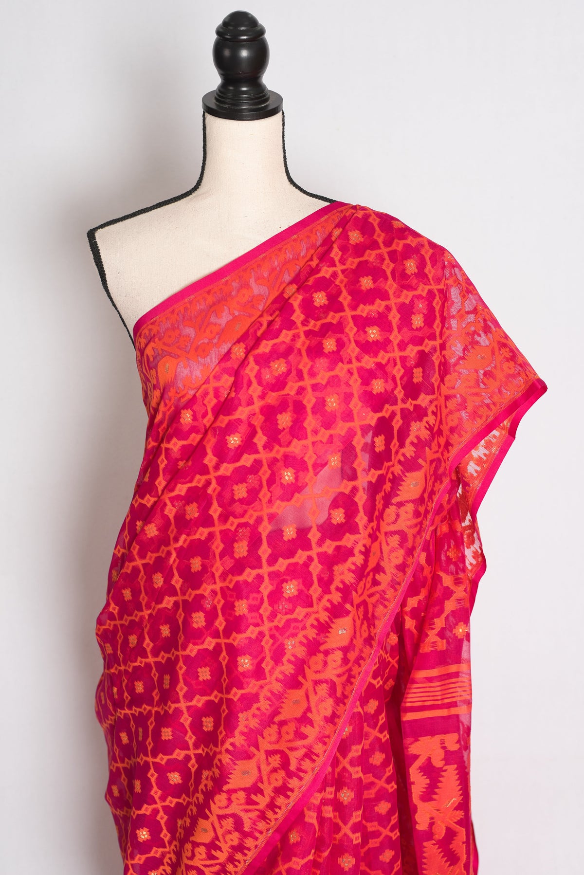 Nagma : Pink and Orange Soft Blended Cotton Jamdani Saree
