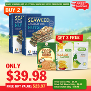 Amazin Choices Premium Seaweed Crunch with Nuts, 2 Boxes (32 Bars) – Gifts: Dried Guava, Coconut Cracker & Dried Chili Mango