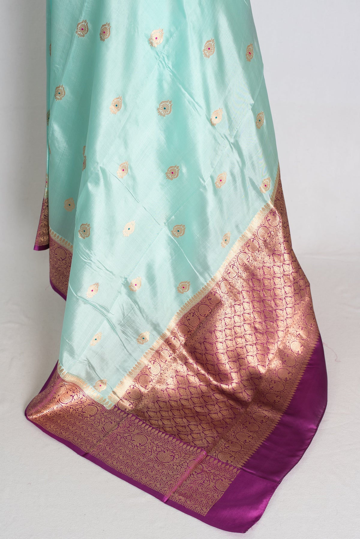 Mahi – Turquoise Blue and Purple Minakari Raw Mango Silk Banarasi Saree