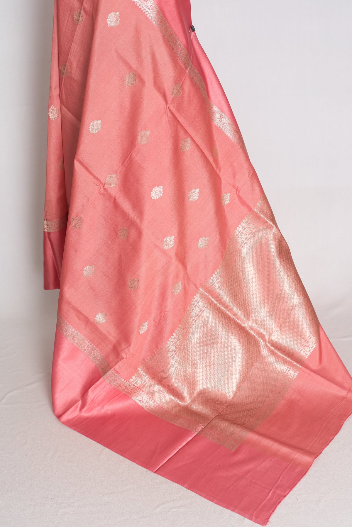 Anisha : Pastel Pink Tussar Silk Banarasi Saree with 36 Size Blouse