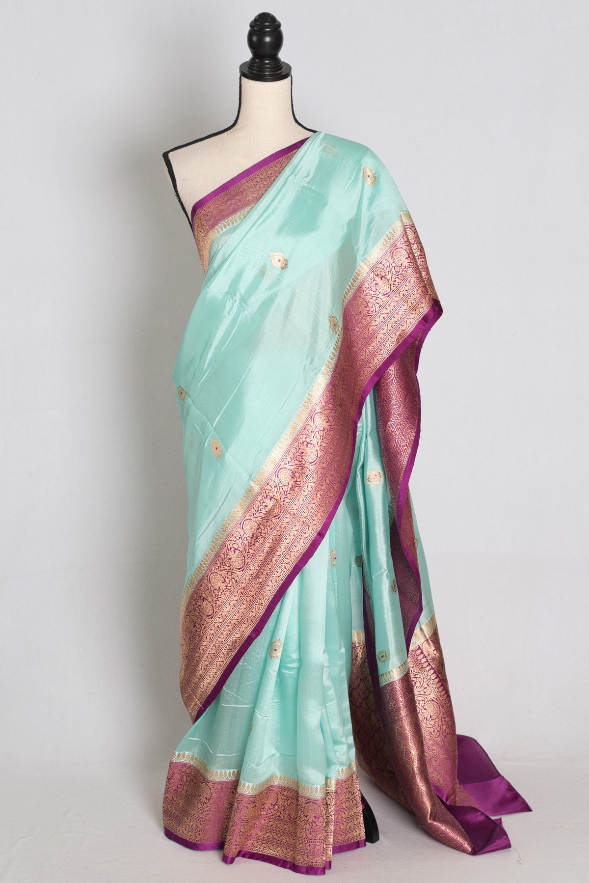 Mahi – Turquoise Blue and Purple Minakari Raw Mango Silk Banarasi Saree