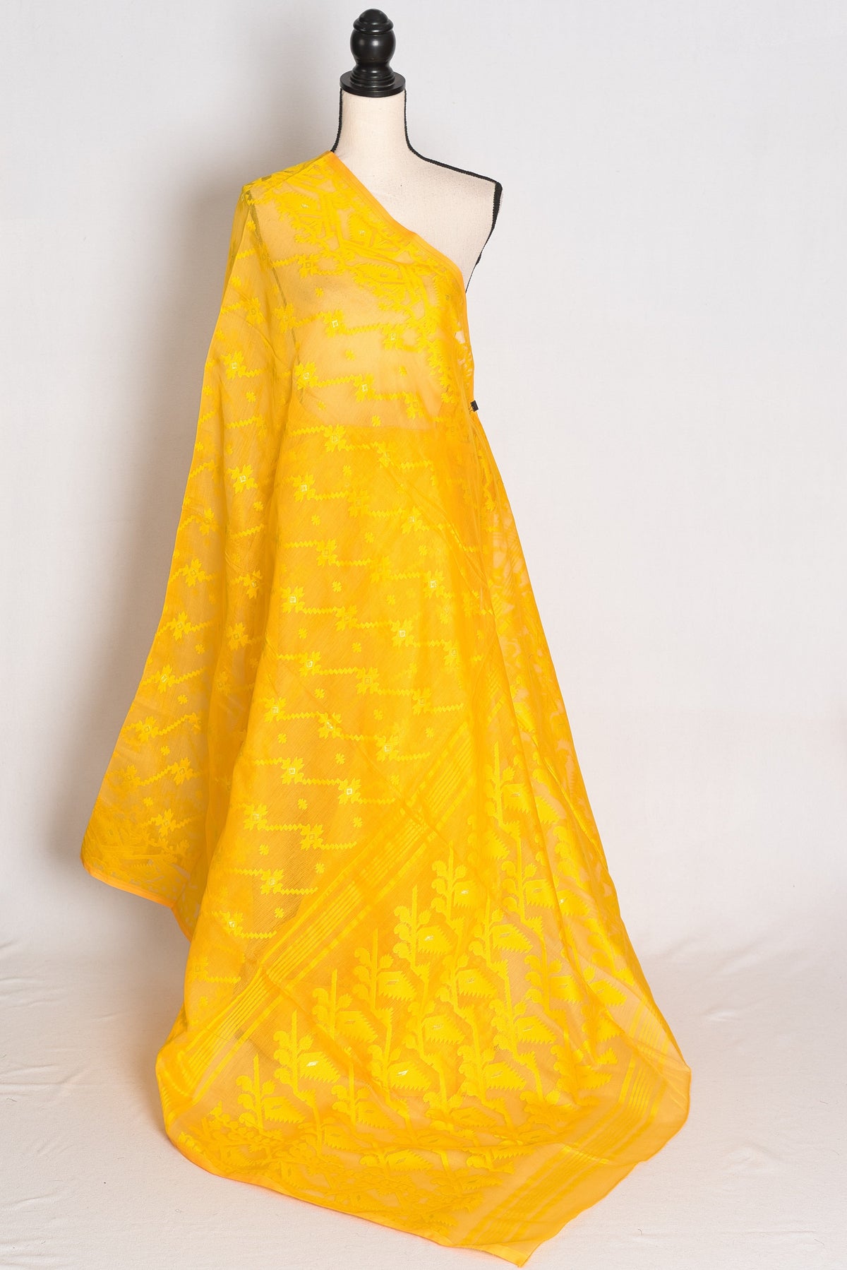 Juhi : Bright Yellow Soft Blended Cotton Jamdani Saree