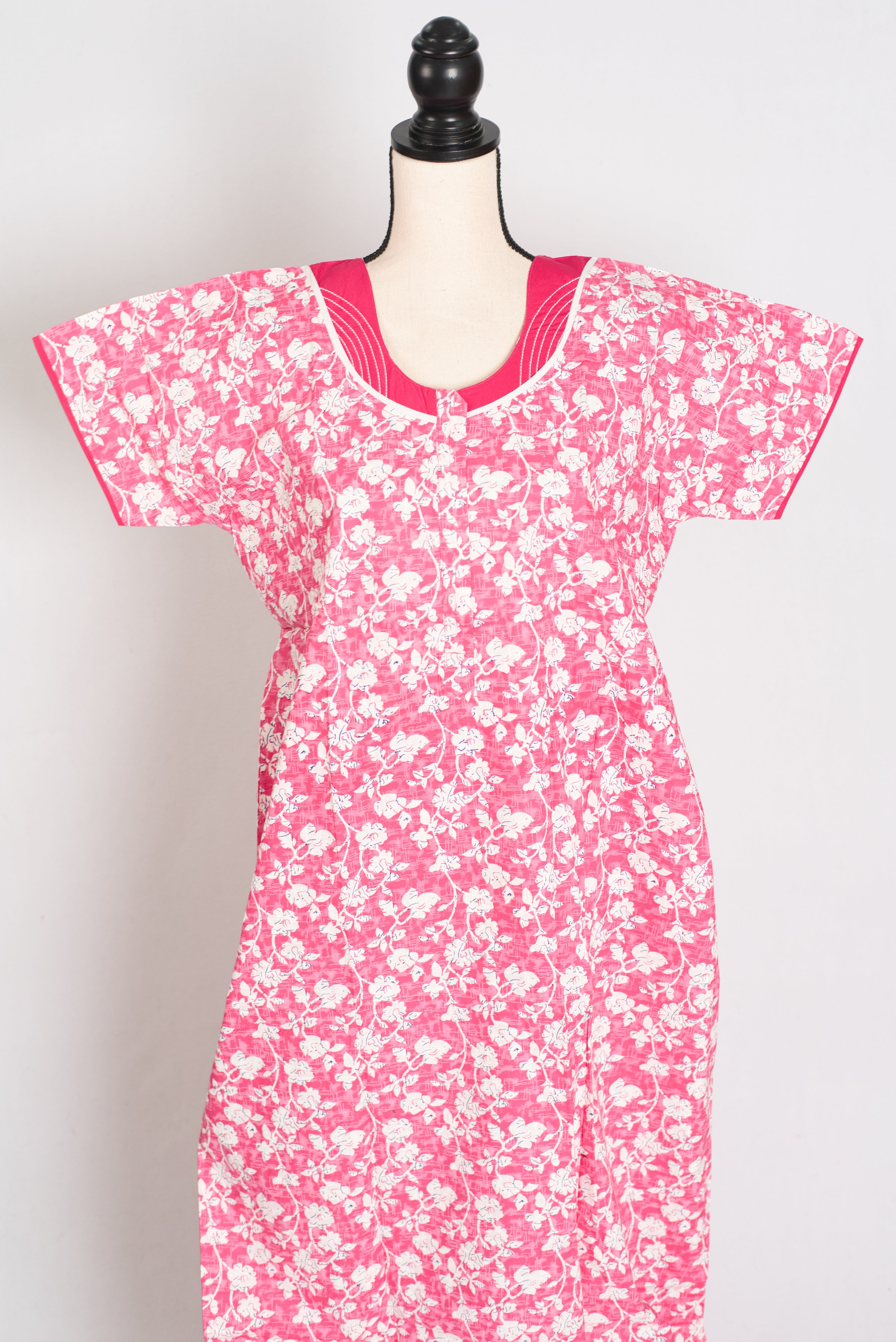 Floral Printed Pink Women Indian Cotton Nighty in Regular Size