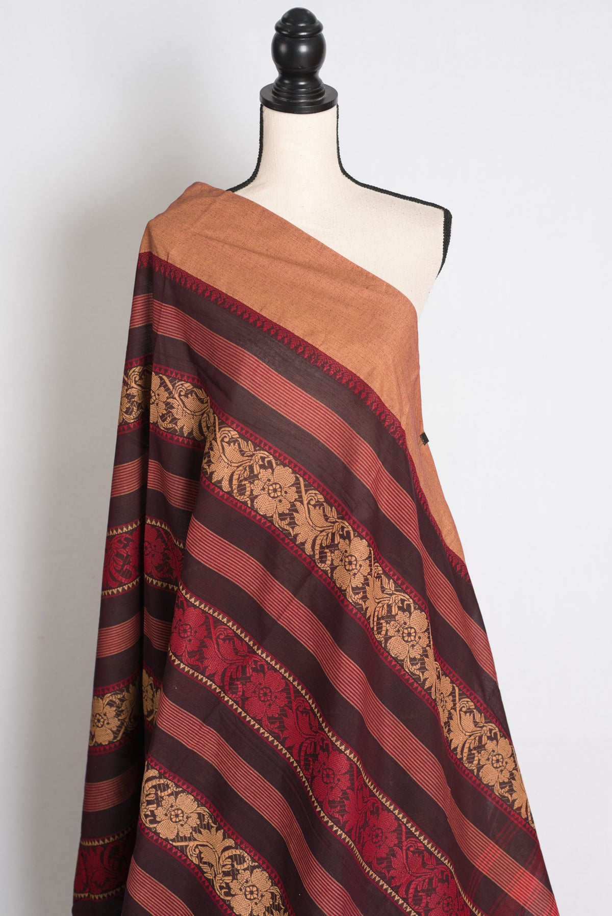 Mati : Maroon Dhaniakhali Bengal Handloom Pure Soft Cotton Saree