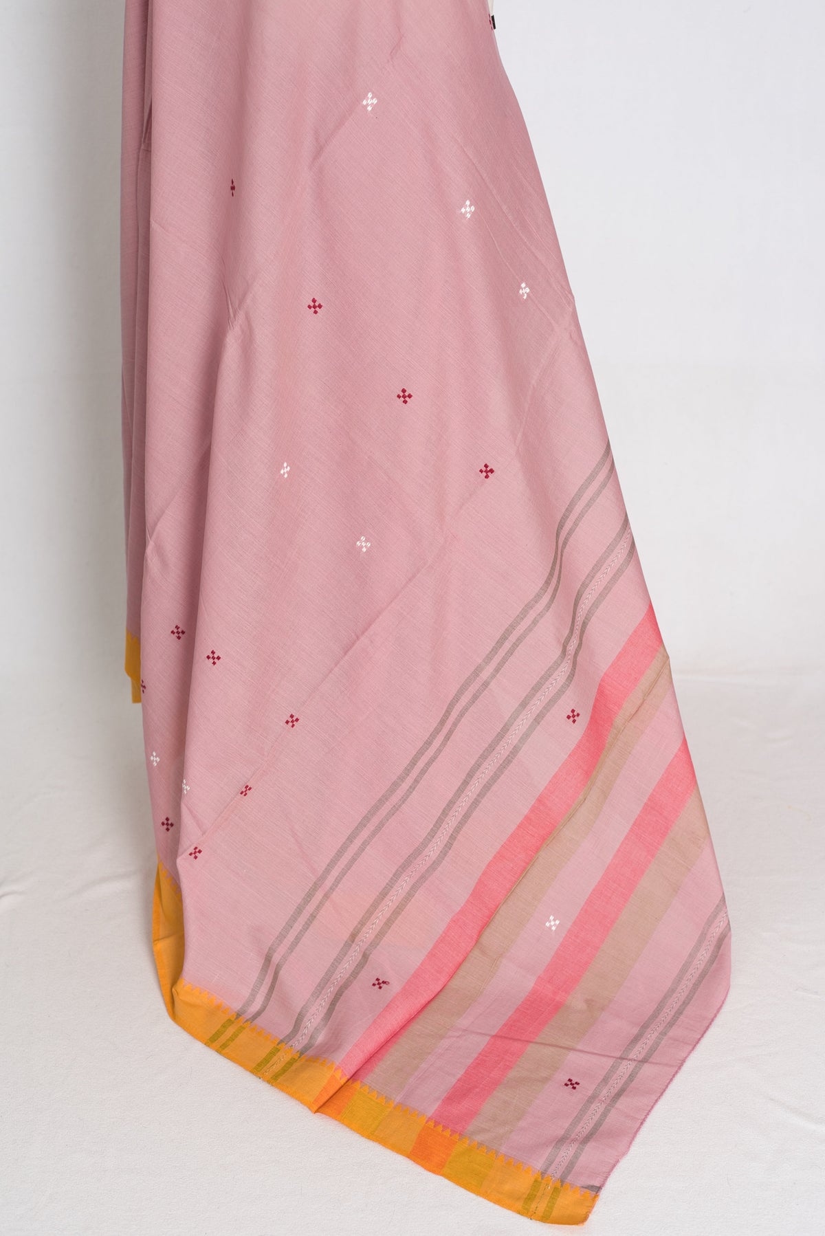 Maya : Dusty Pink Dhaniakhali Bengal Handloom Pure Soft Cotton Saree