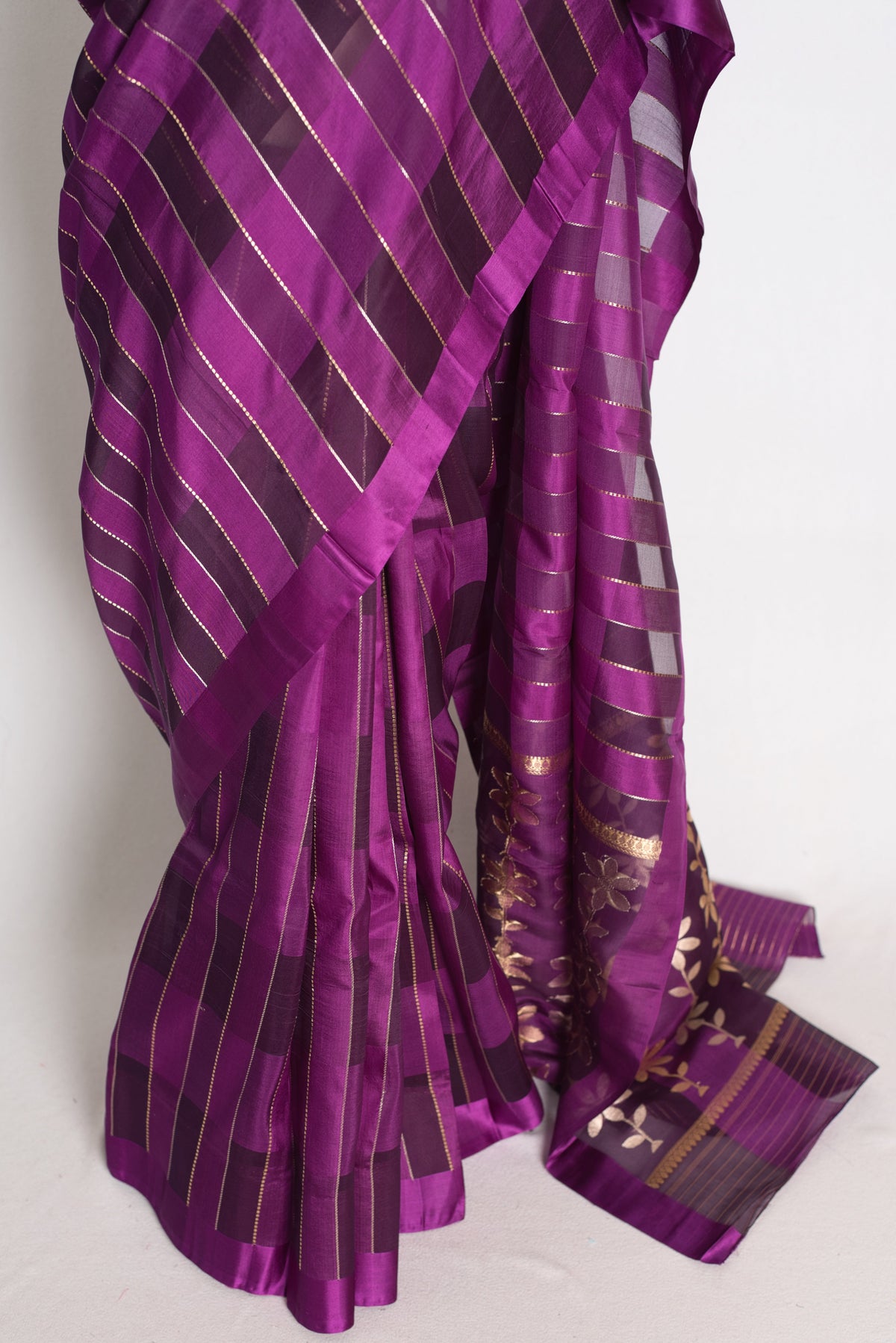 Shreya : Purple and Gold Contemporary Satin Silk Organza Banarasi Saree