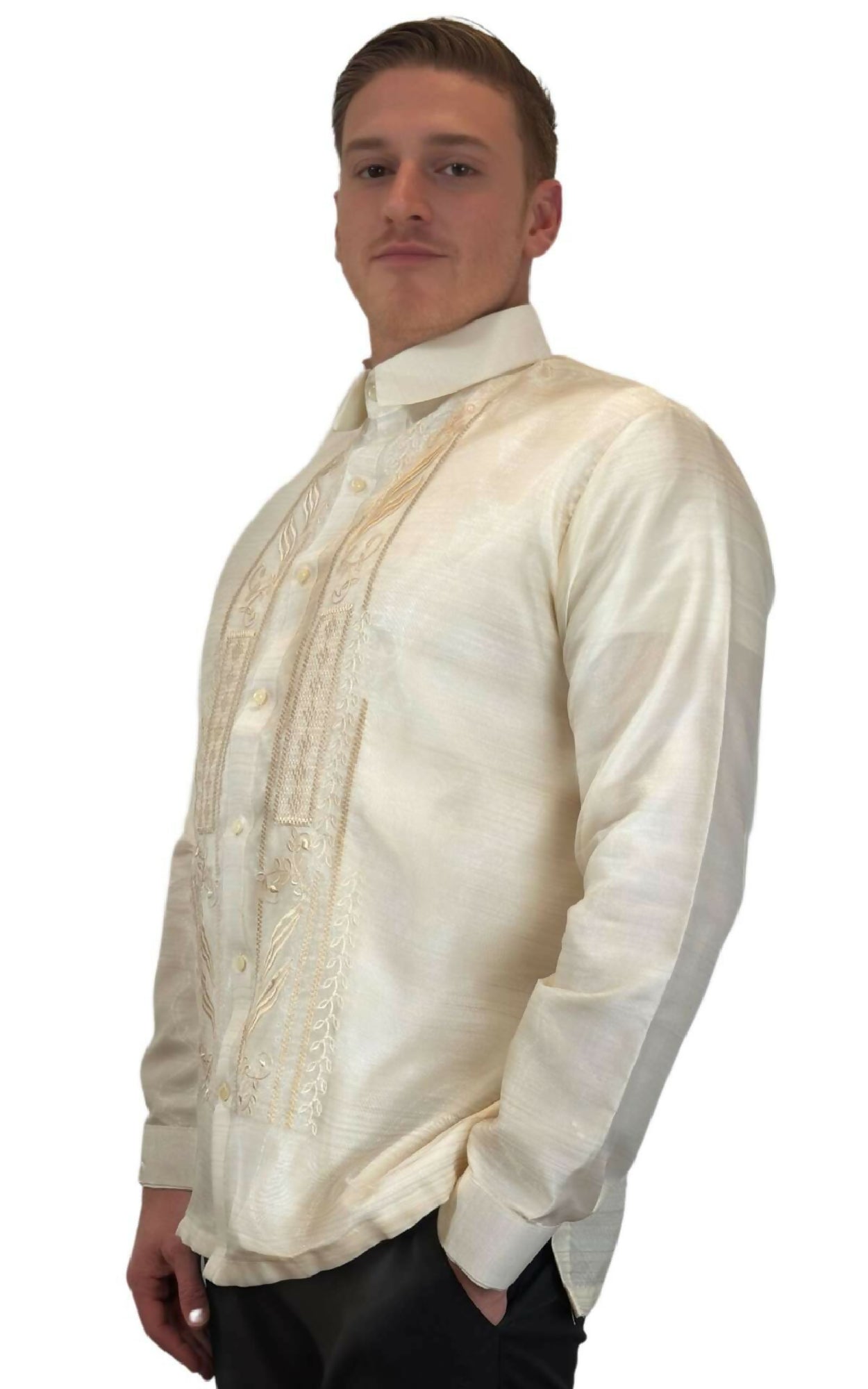 Mens Full-Button Barong Tagalog - White