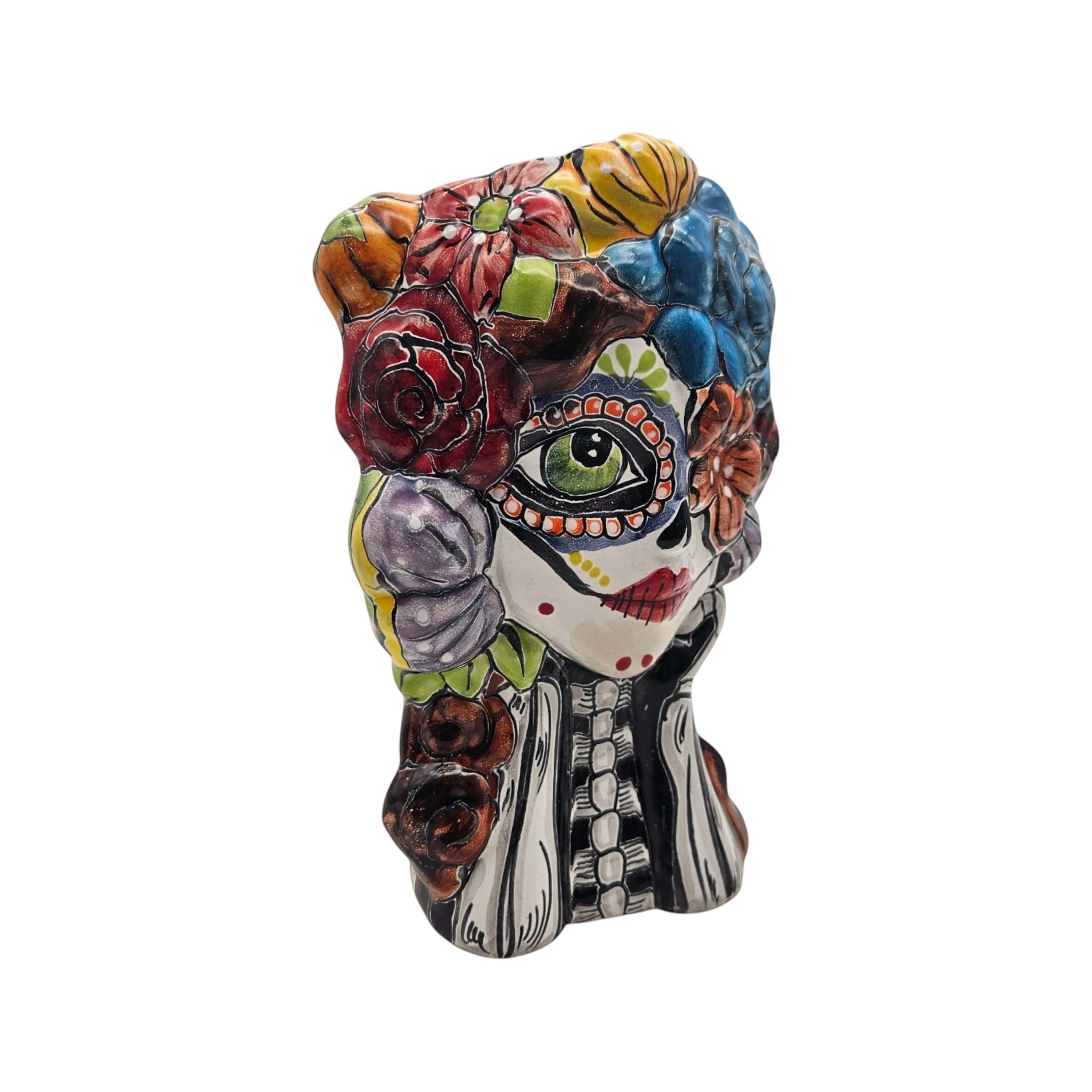 Colorful Talavera Skull Planter | Hand-Painted Ceramic Pot