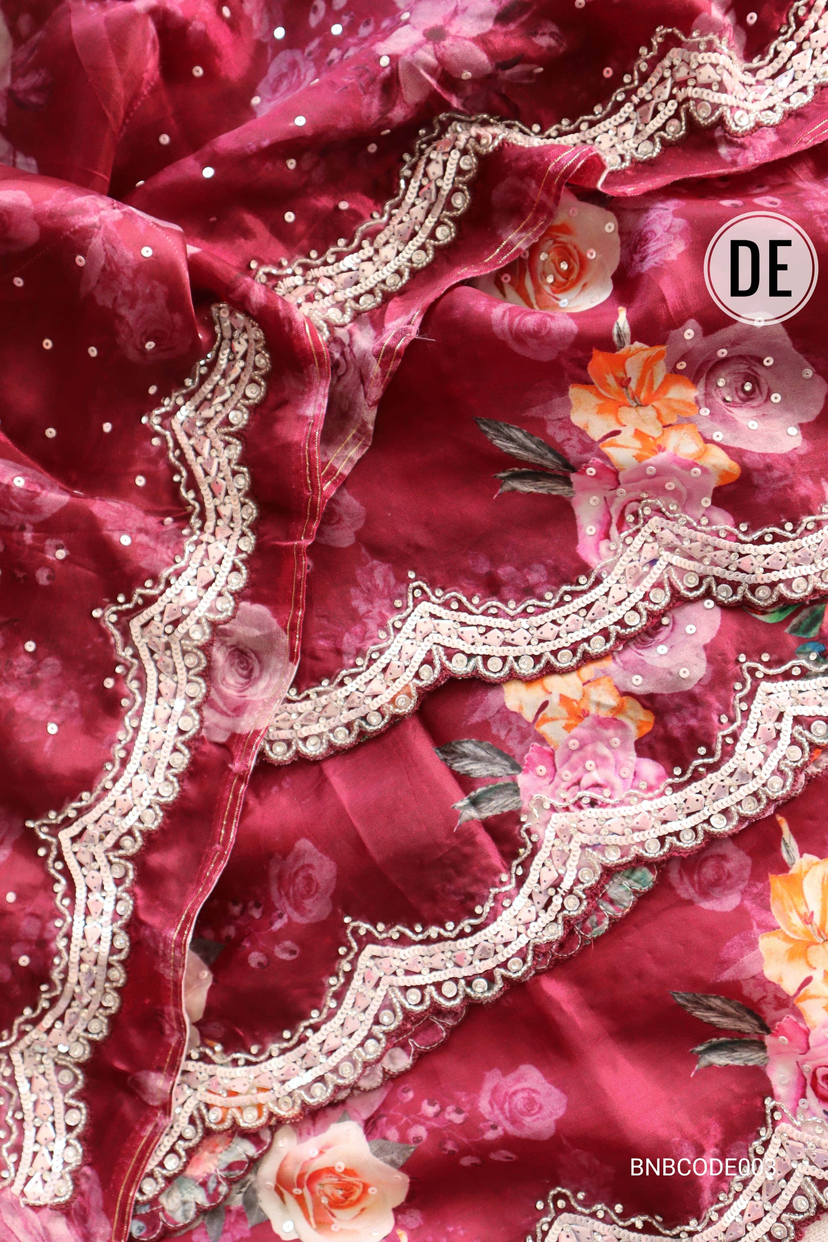 Cowkadi Flowers Buta Print Designer Satin Silk Saree