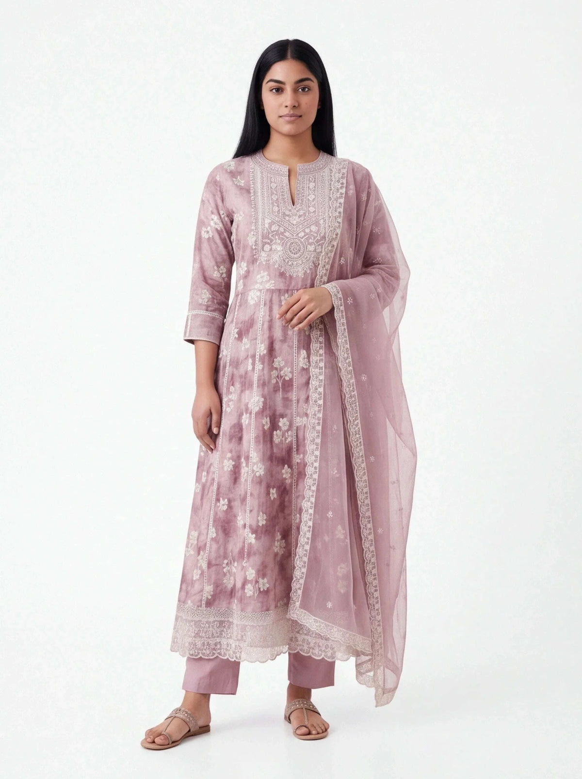 Linen silk kurti set : Anarkali Kurti pant set