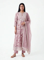 Linen silk kurti set : Anarkali Kurti pant set