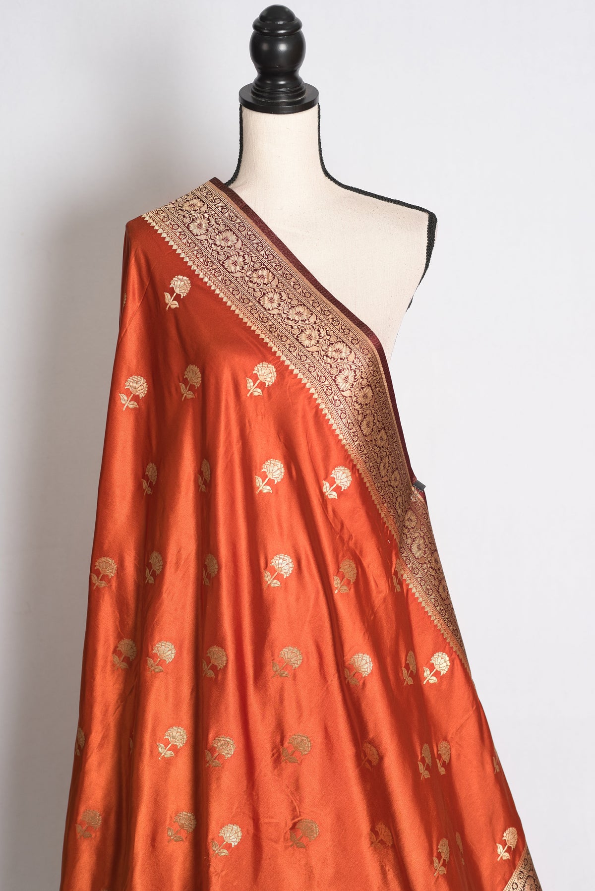 Mati: Rust Orange and Brown Semi Mashru Silk Banarasi Saree with 36 Size Blouse