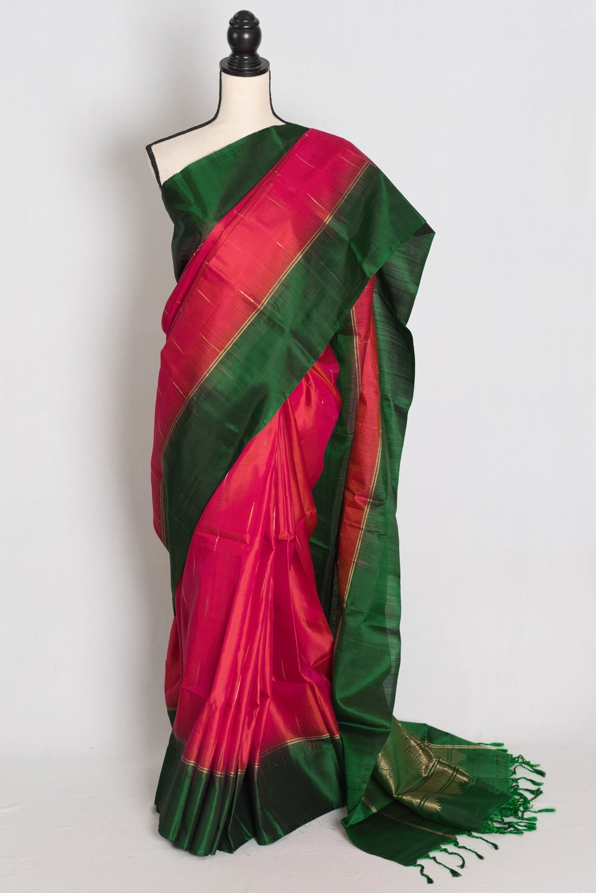 Sia : Rose Pink and Bottle Green Lightweight Kanjivaram Silk Saree