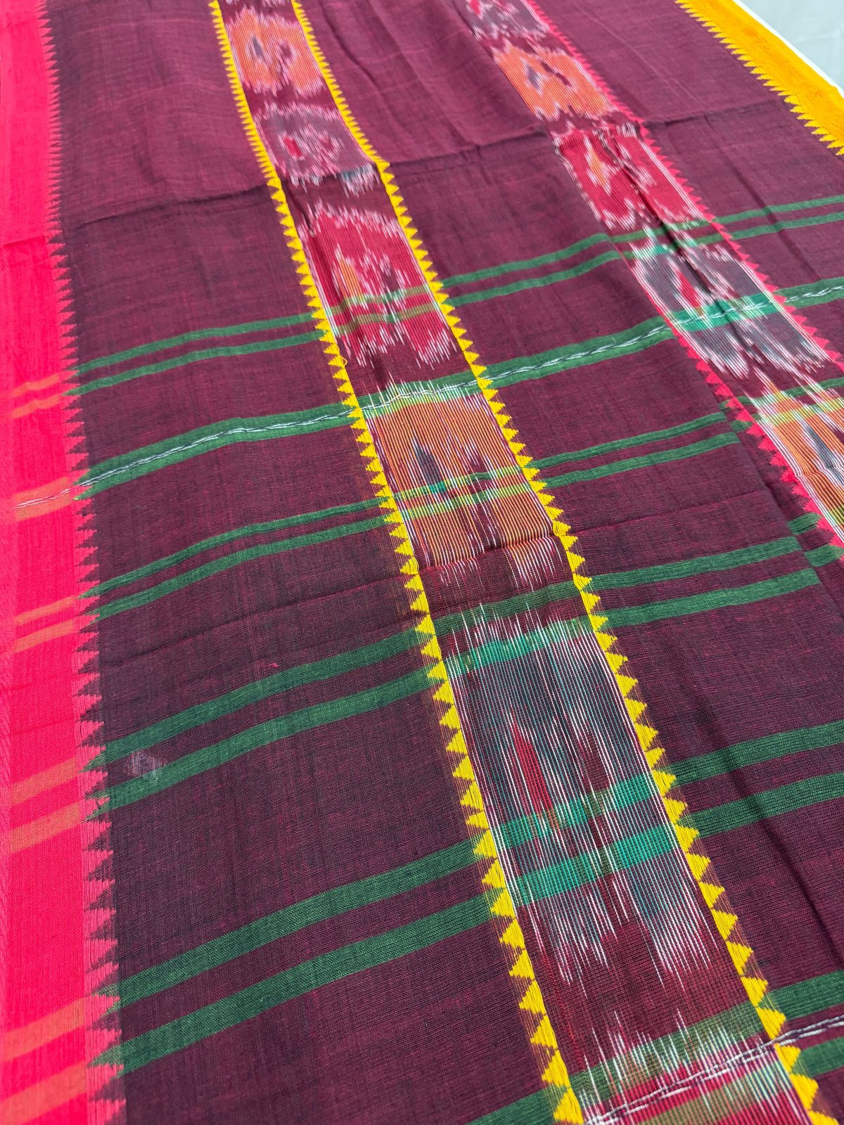 Mati : Maroon Soft Cotton Dhaniakhali Saree with Kotki Stripes