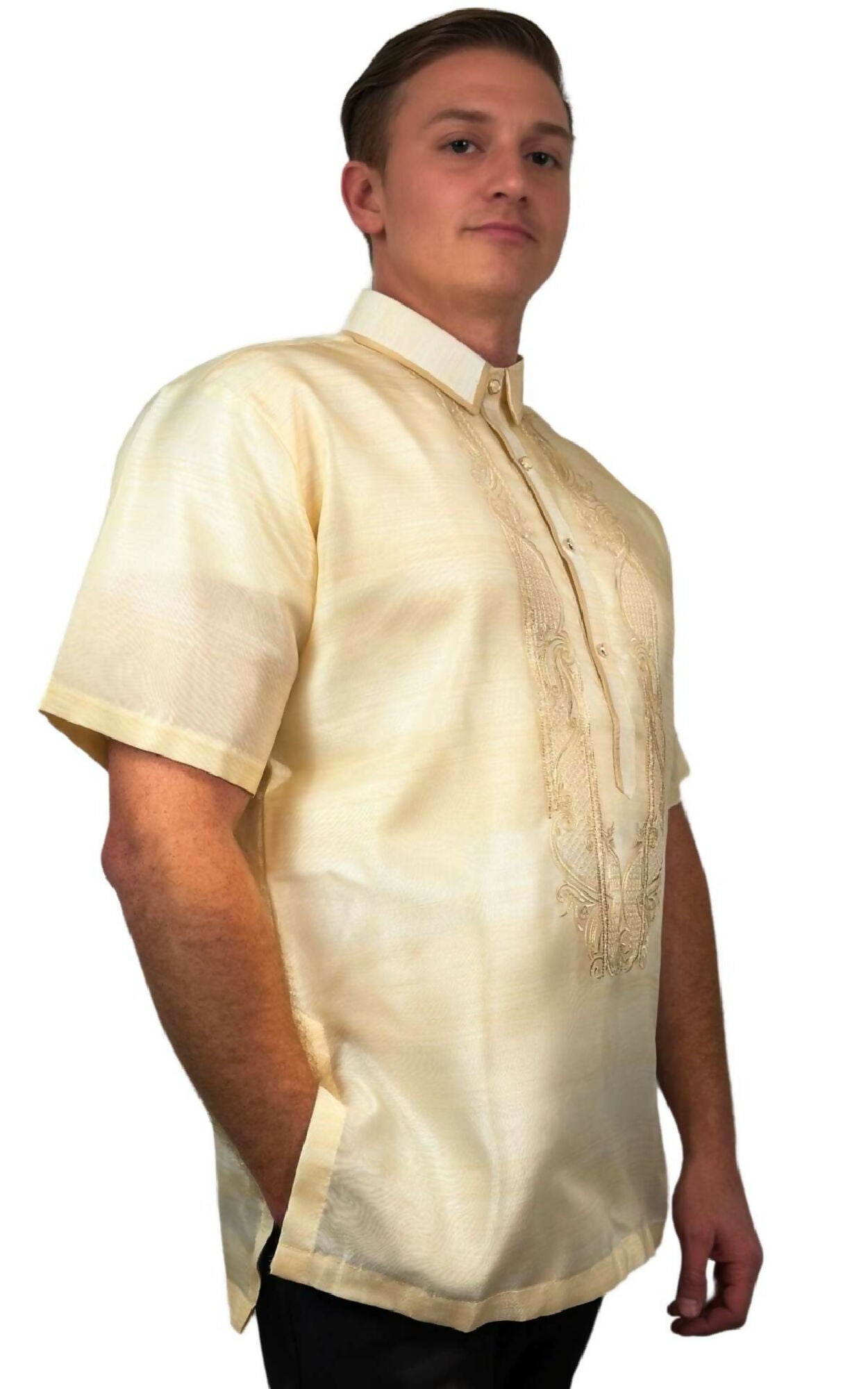 Mens Short Sleeve Barong Tagalog - White