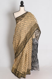 Piyali – Beige and Black Blended Cotton Soft Jamdani Saree