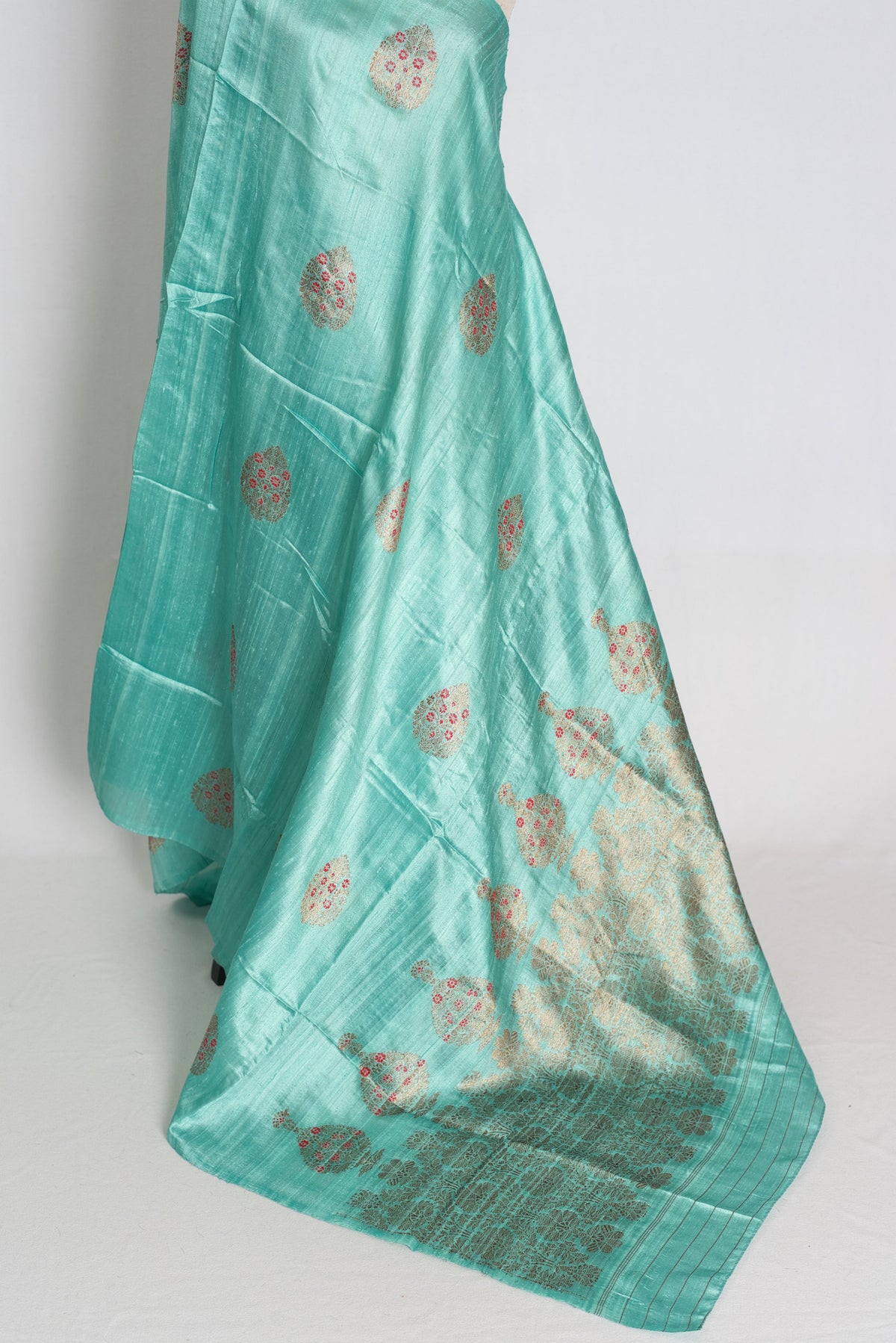 Disha : Mint Green Raw Silk Banarasi Saree | Silk Mark Certified